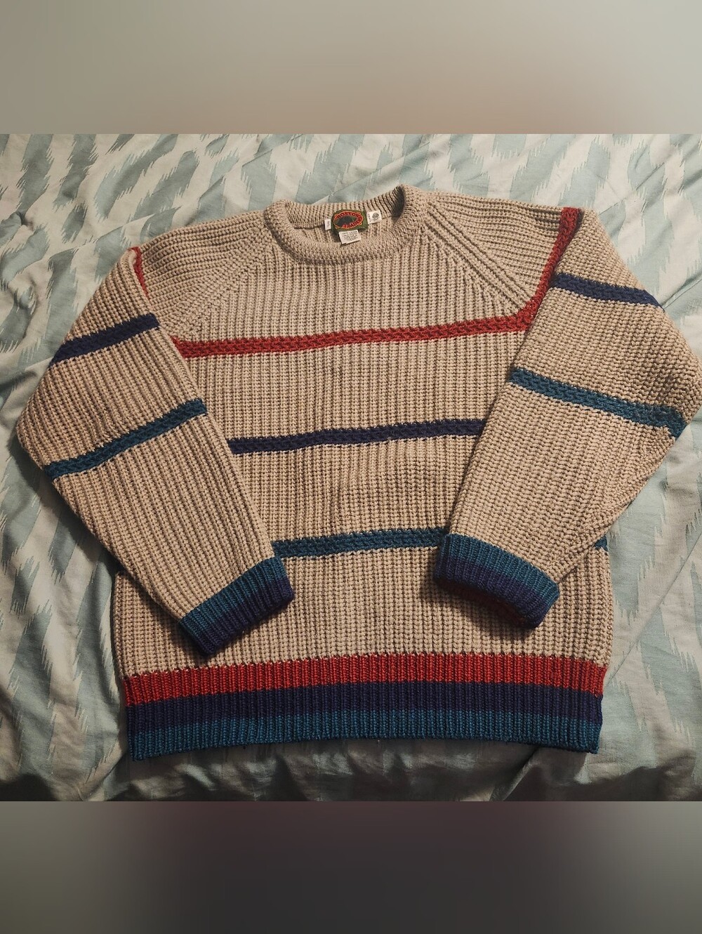 Vintage Boston Traders Red and Blue Stripes 100% Wool Sweater Men's Size Large
